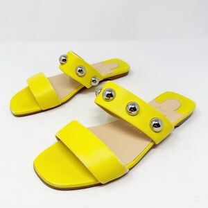 Christian Louboutin Simple Bille Flat Sandals Size 38 Yellow Studded Slides